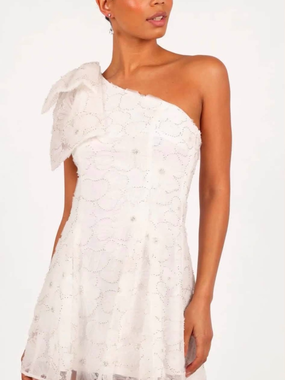 Petal + Pup Ashley beaded floral one shoulder cocktail mini dress